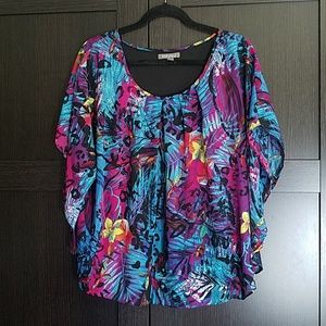 Tropical Printed Poncho Top